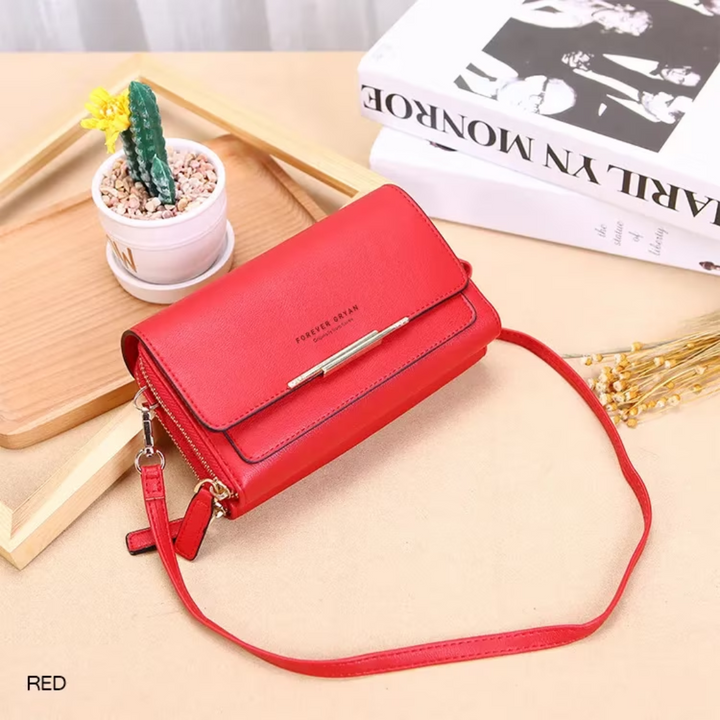 Brown leather wallet crossbody for ladies, hands-free convenience with secure compartments.