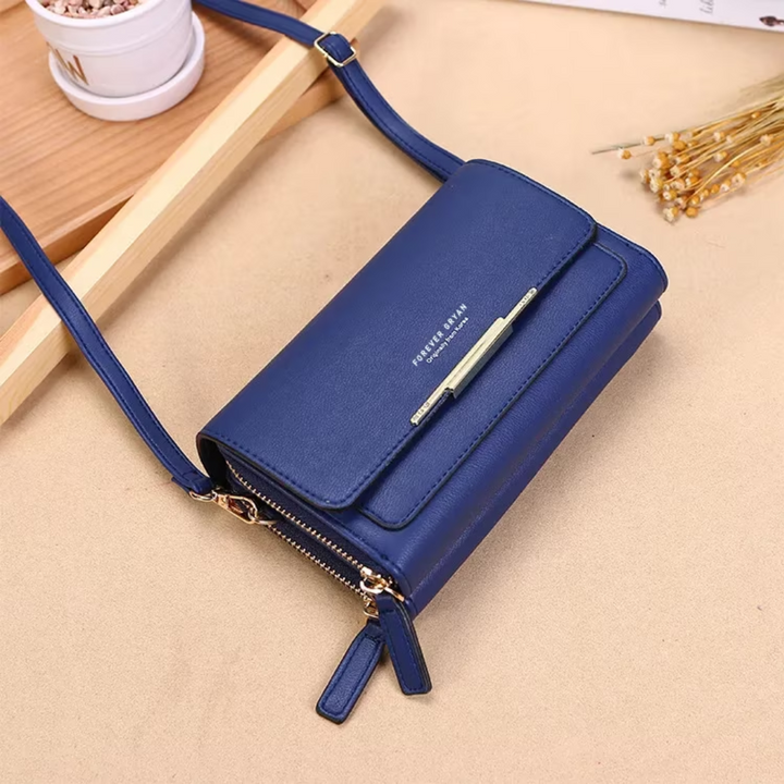 Stylish brown leather multi-functional bag for women, usable as a shoulder or crossbody wallet.
