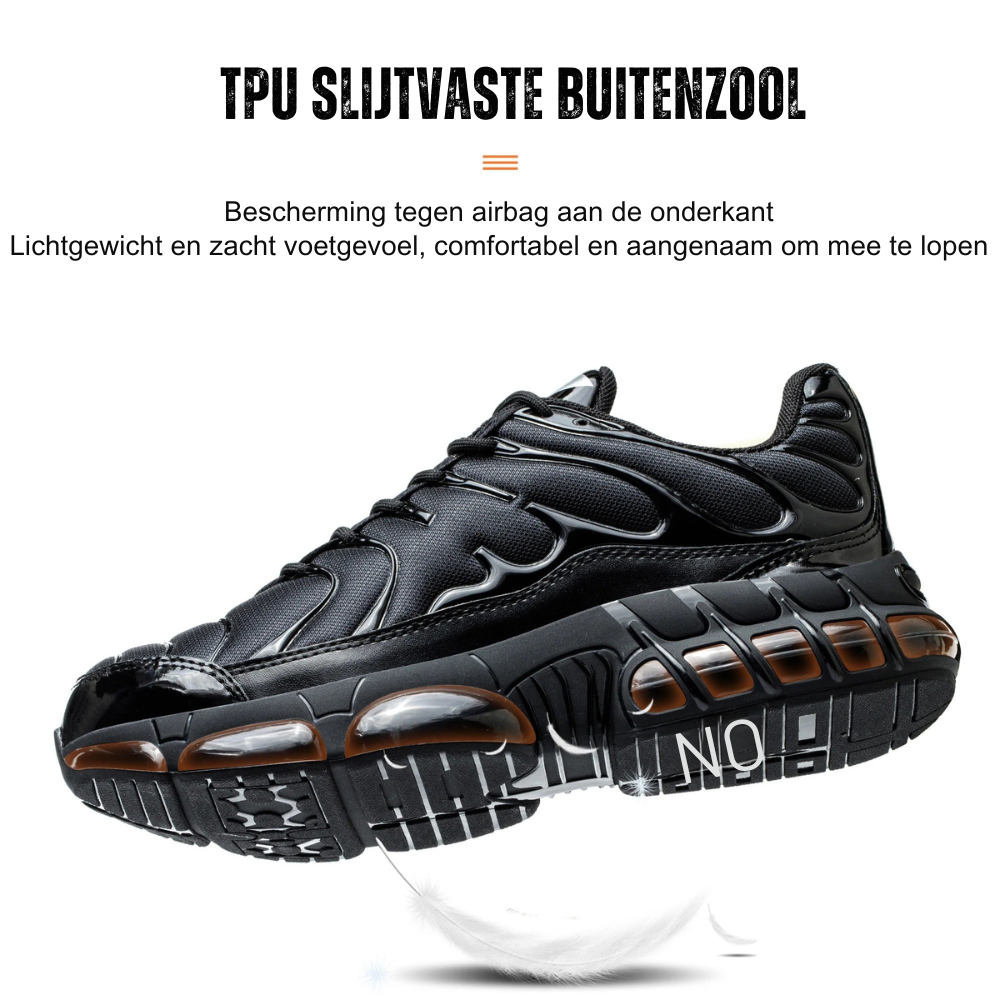 Comfortable black men's steel toe work shoes, lace-up design with durable construction for long-lasting industrial use.