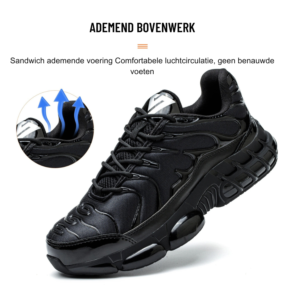 Men's comfortable steel toe safety shoes, black, slip-resistant, built for ultimate protection and durability in work environments.