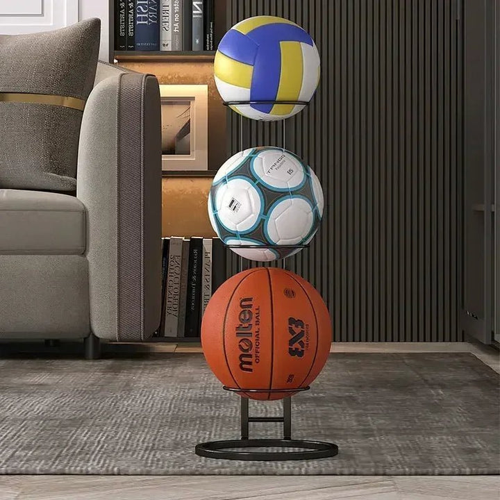 Heavy-duty sports ball and equipment storage rack, designed for robust garage and home athletic gear organization.