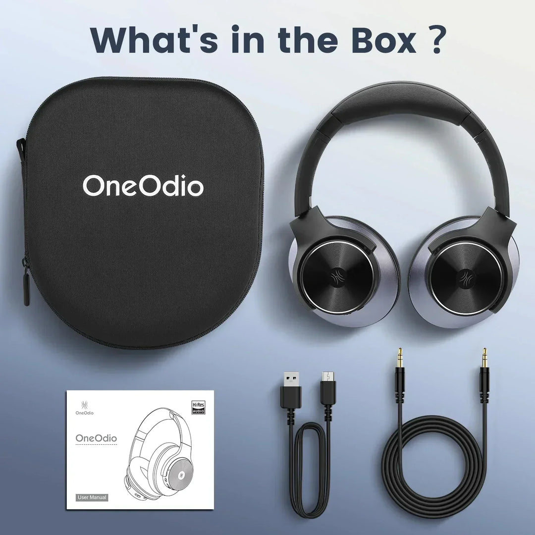 Black wireless over-ear headphones with Bluetooth and hybrid active noise cancellation, featuring memory foam earcups and USB