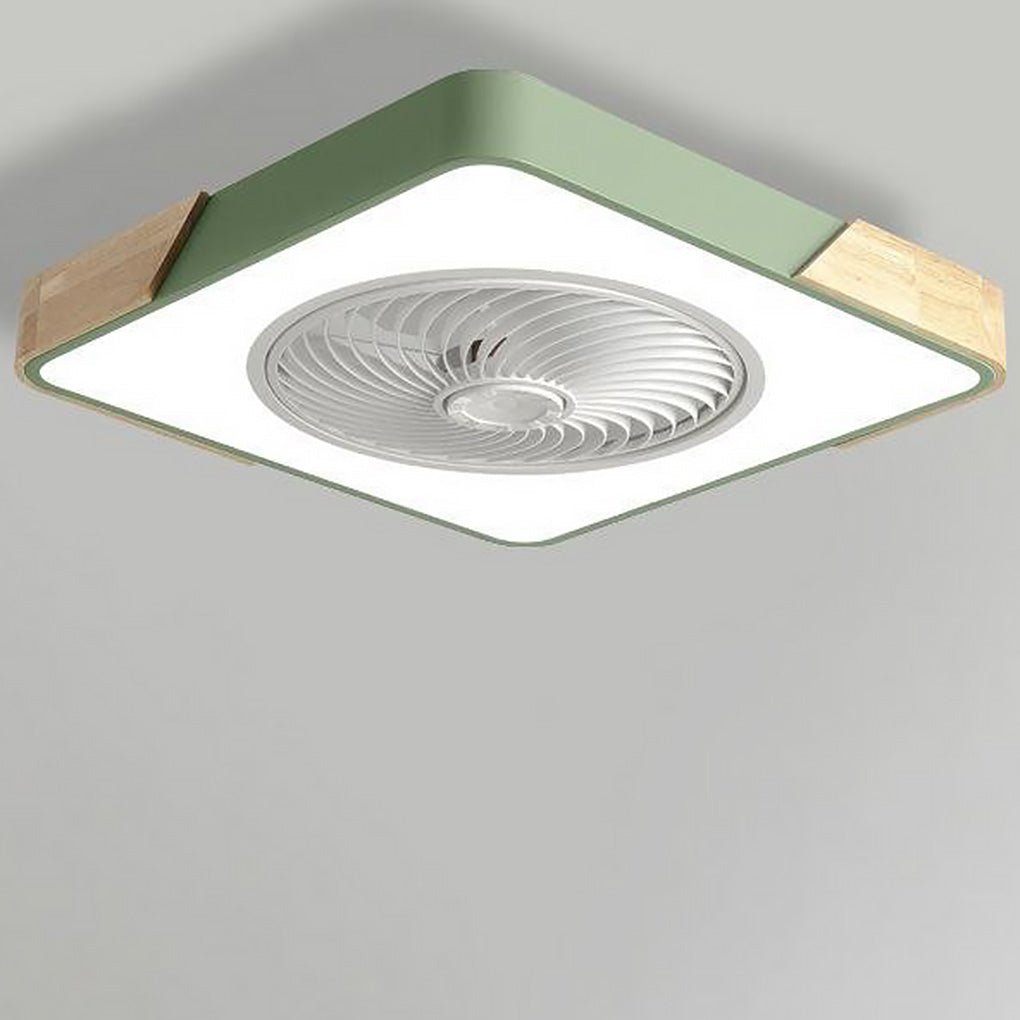 "Bladeless ceiling fan light with remote, sleek circular design, integrated LED, suitable for modern and farmhouse decor."
