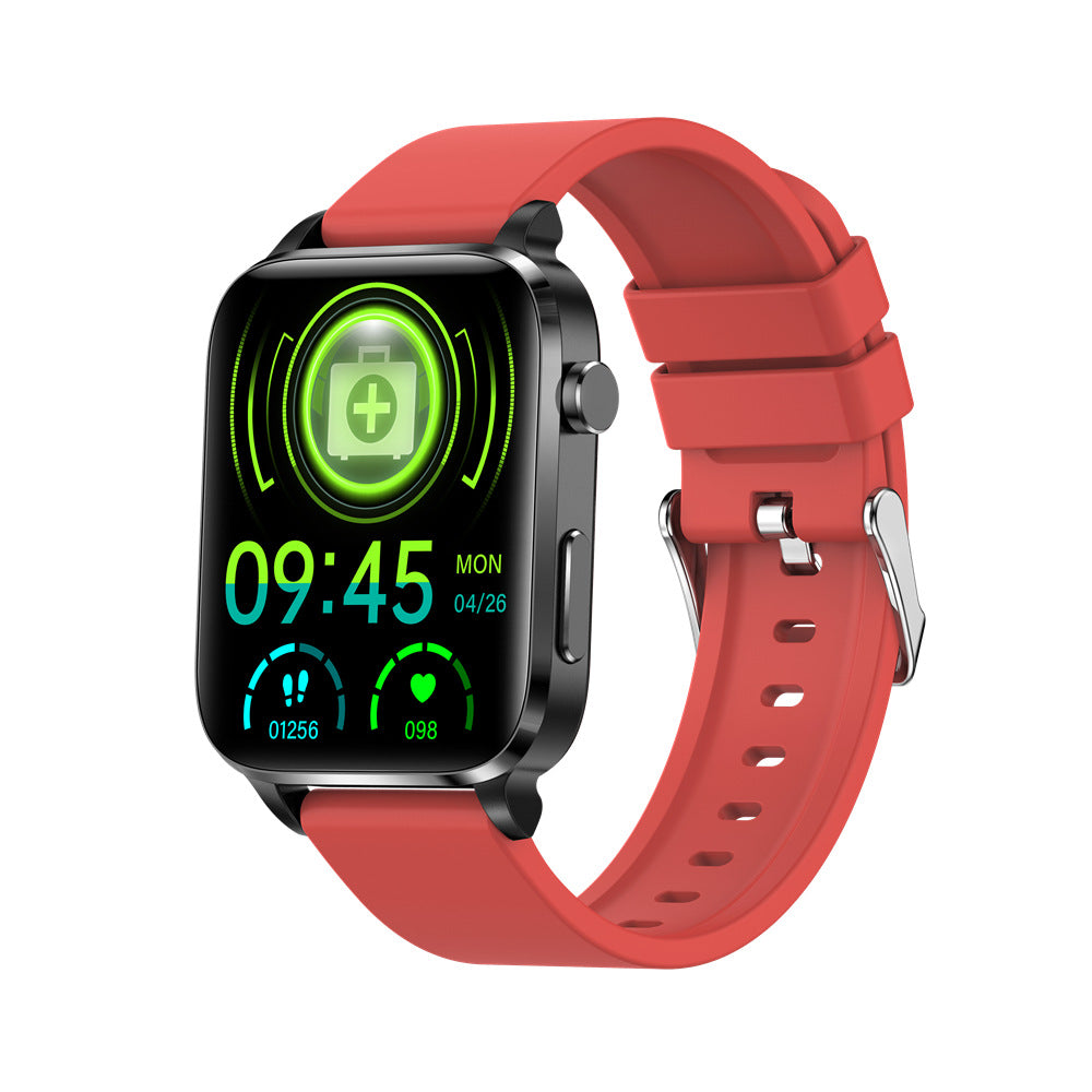 "Blue smartwatch with laser blood sugar monitoring and sleek design, part of health and wellness technology innovation."