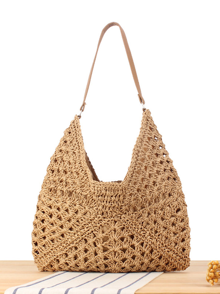 Handcrafted women's boho crochet shoulder bag, an artisan-style handbag with unique geometric details for a chic appeal.