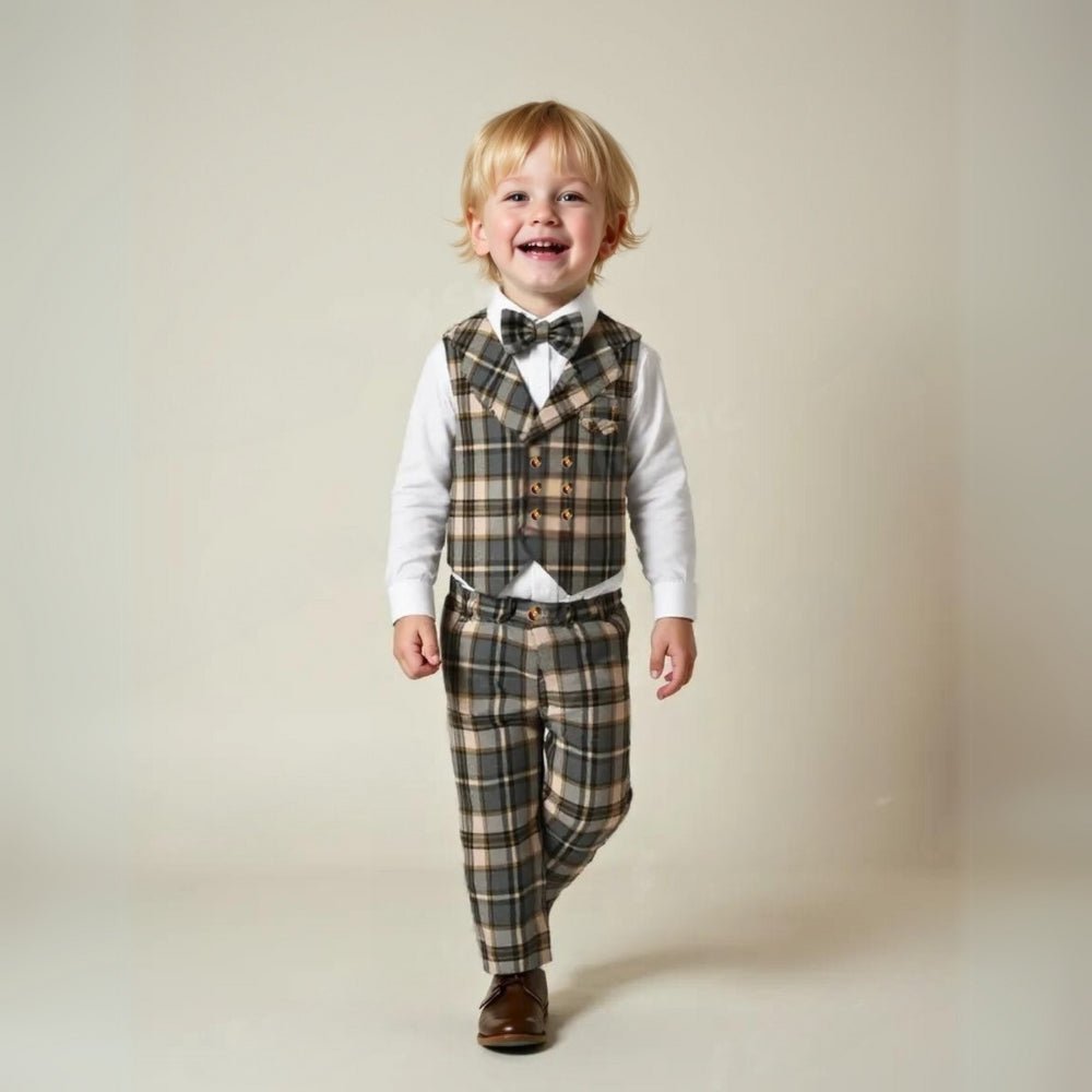 Elegant children's formal wear: 3-piece suit with vest, shirt, and trousers for special occasions & events.