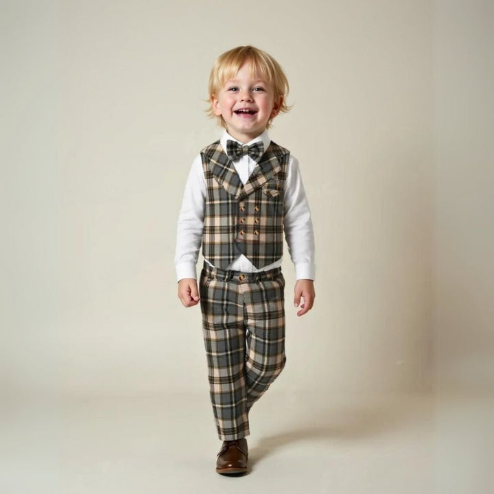 Elegant children's formal wear: 3-piece suit with vest, shirt, and trousers for special occasions & events.