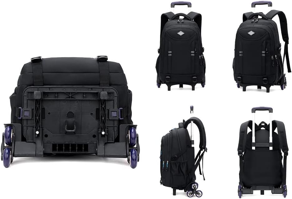Durable boys' rolling school bag with multiple pockets. Transforms into a trolley, ideal for kids' school and travel.