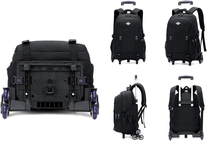 Durable boys' rolling school bag with multiple pockets. Transforms into a trolley, ideal for kids' school and travel.