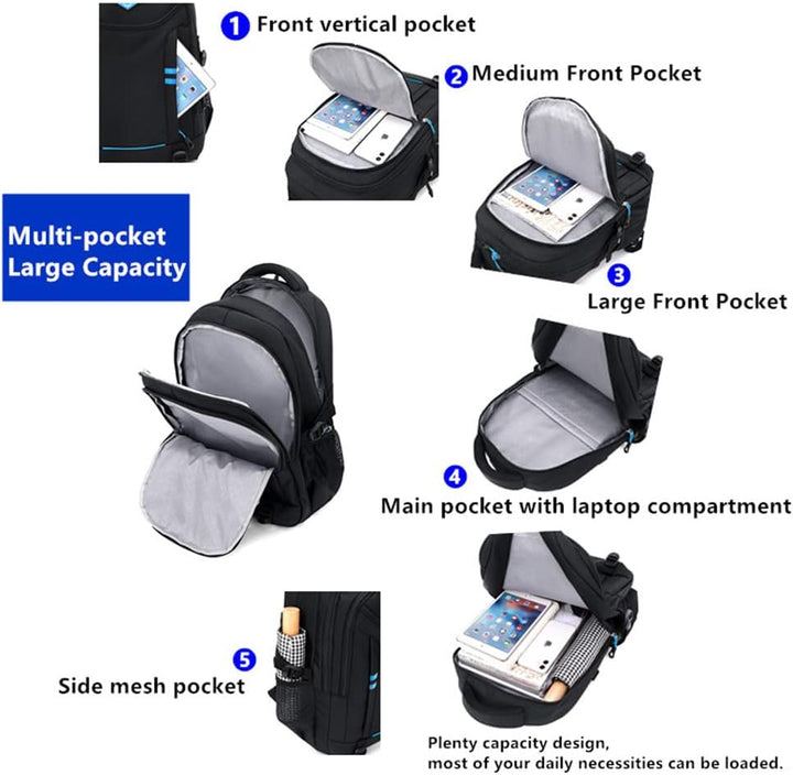 Convertible trolley bag for boys, a multi-pocket rolling school backpack & kids luggage. Water resistant for travel.