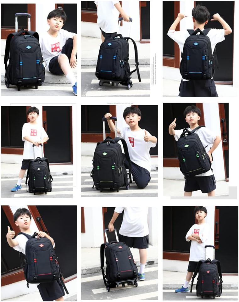 Water resistant boys' rolling school backpack. Multi-pocket convertible trolley bag, perfect for school, travel & everyday use.