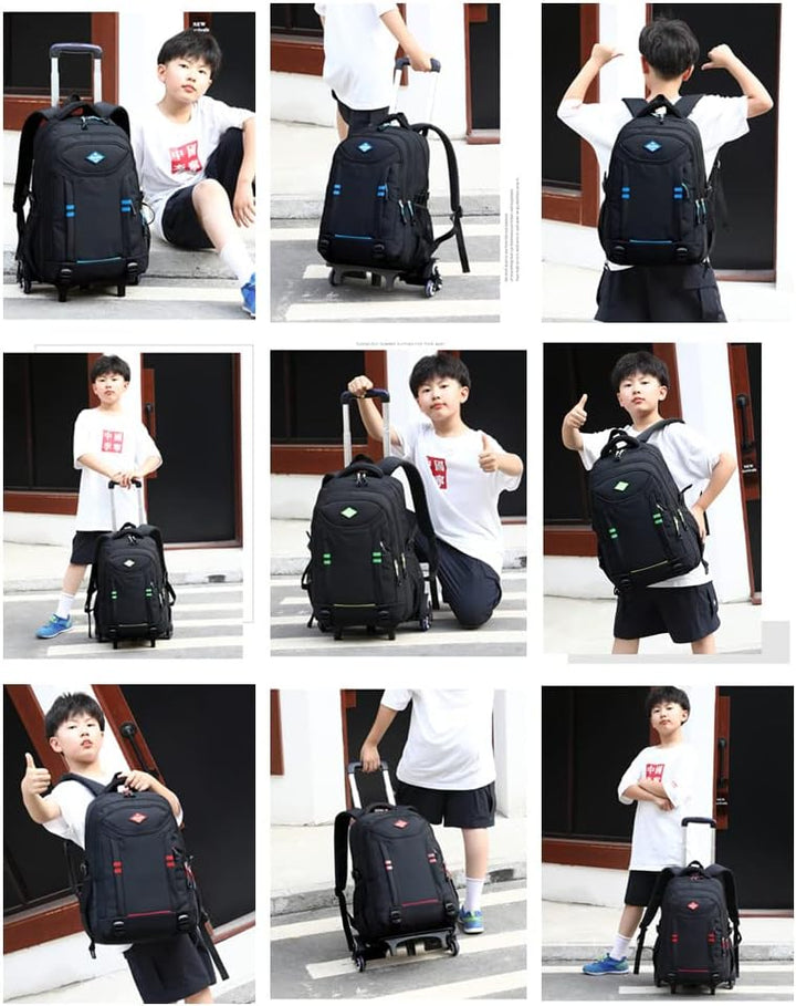 Water resistant boys' rolling school backpack. Multi-pocket convertible trolley bag, perfect for school, travel & everyday use.