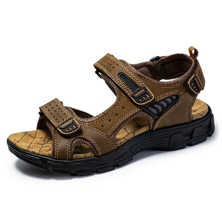 Versatile unisex orthopedic Velcro sandals in brown, featuring non-slip soles & adjustable straps for ultimate comfort.