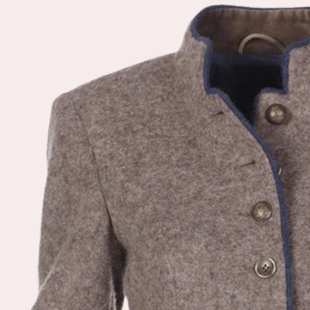 Sophisticated women's tailored blazer in brown, enhancing professional wear & elegant office attire. Elara design.