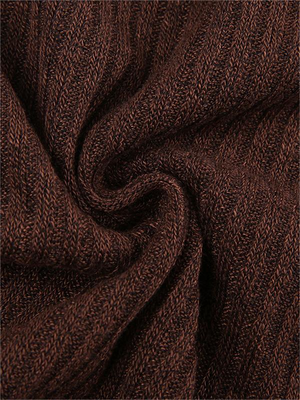 Comfortable women's brown V-neck top with long sleeves, textured fabric, and stylish button front.
