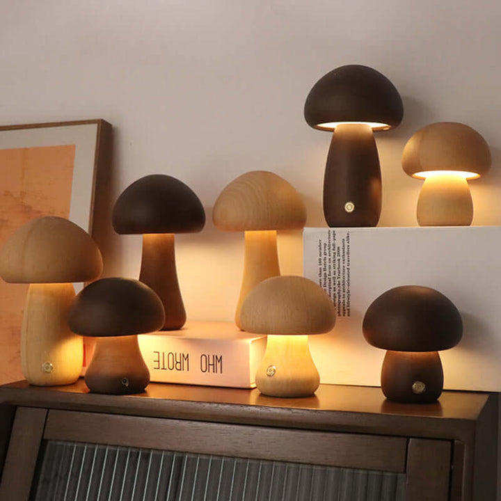 Rechargeable Wooden Mushroom Lamp