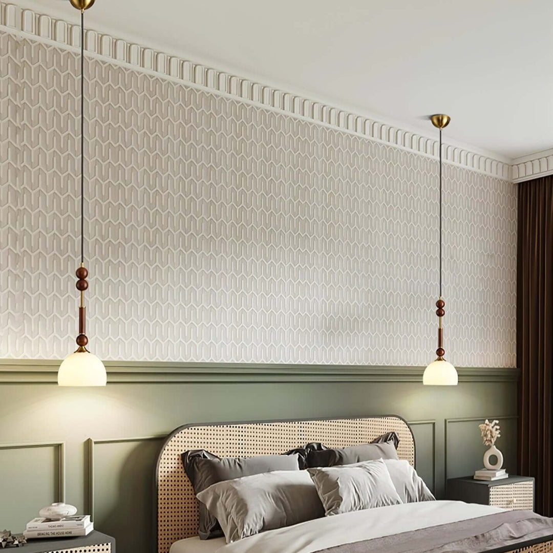 Elegant Glass Pendant Lamp with Wooden & Brass Accents
