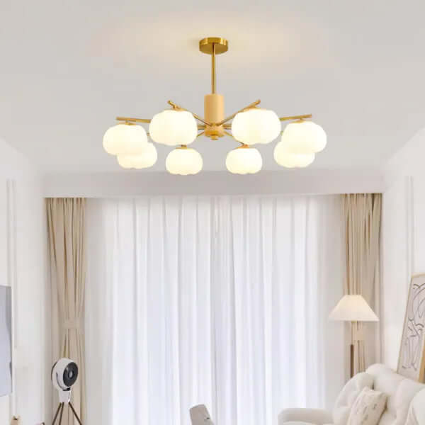 Modern Wooden Chandelier with Cotton Balls