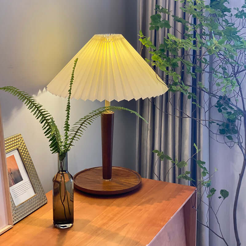 Pleated Wood Table Lamp