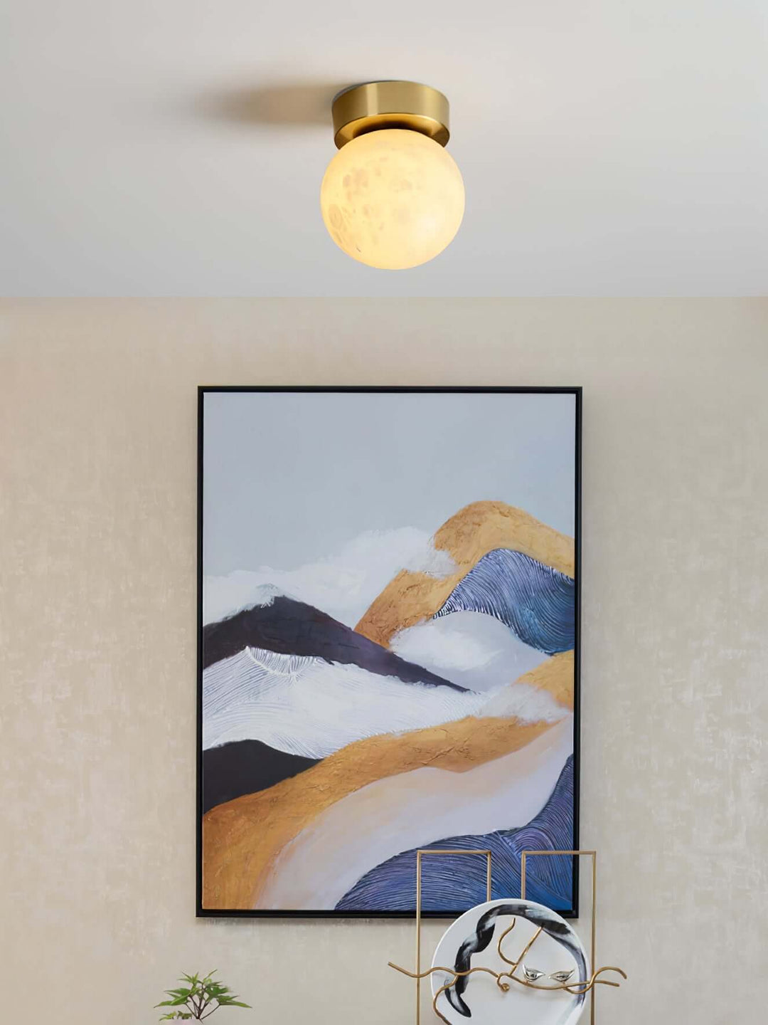 Alabaster Globe Ceiling Light with Brass Detailing