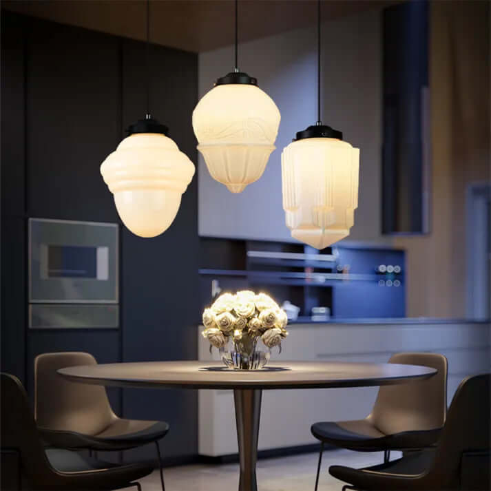 White Milk Glass Geometric Jar Pendant Light