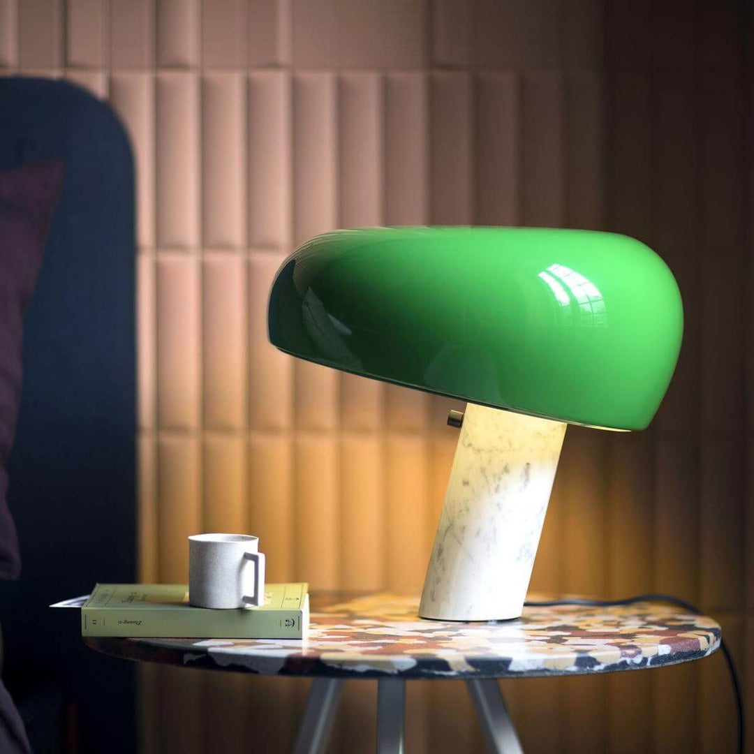 Carrara Marble Table Lamp with Glazed Metal Reflector
