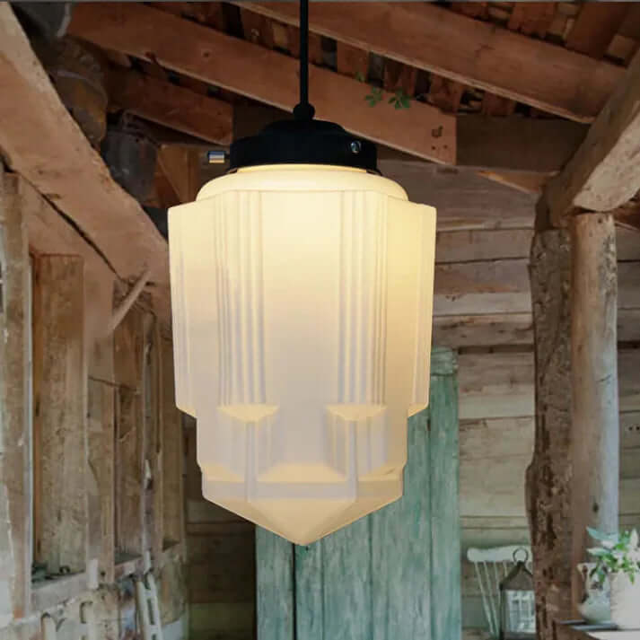 White Milk Glass Geometric Jar Pendant Light