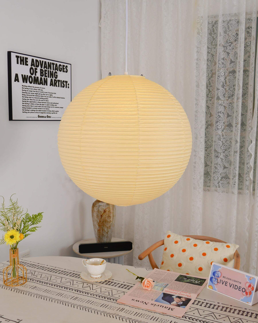 Japanese Pendant Lamp with Wire
