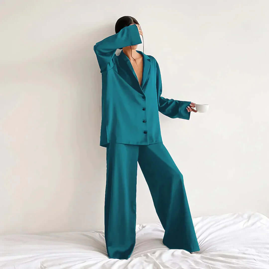 Women's Button-Up Shirt & Wide-Leg Pants