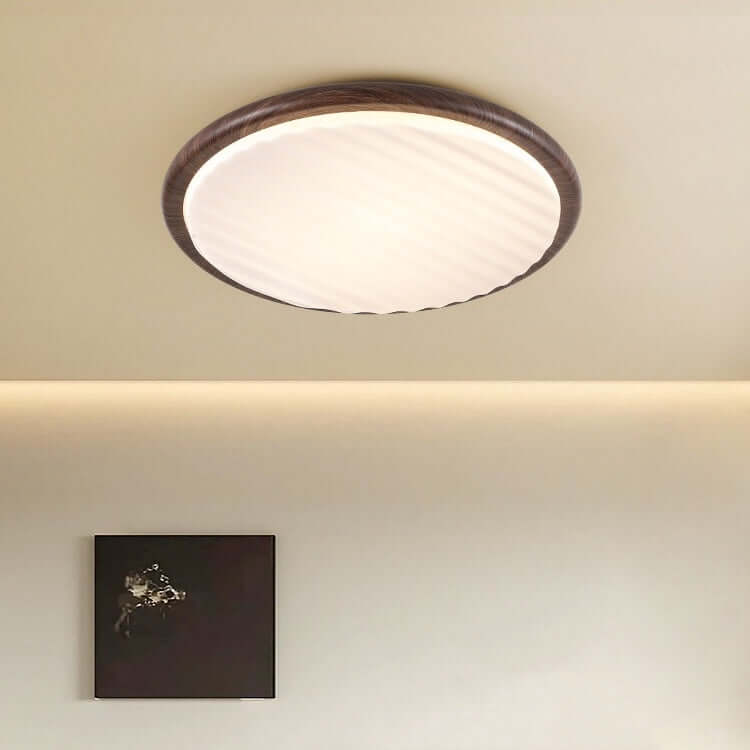 Round Wooden LED Ceiling Light for Bedroom