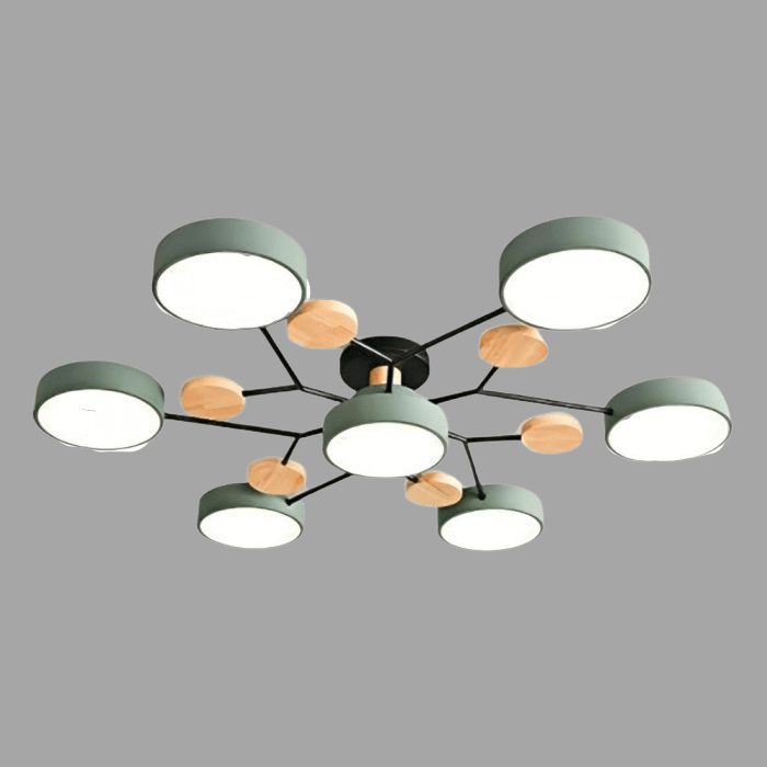 Modern Multi-Arm LED Ceiling Light with Wood Accents
