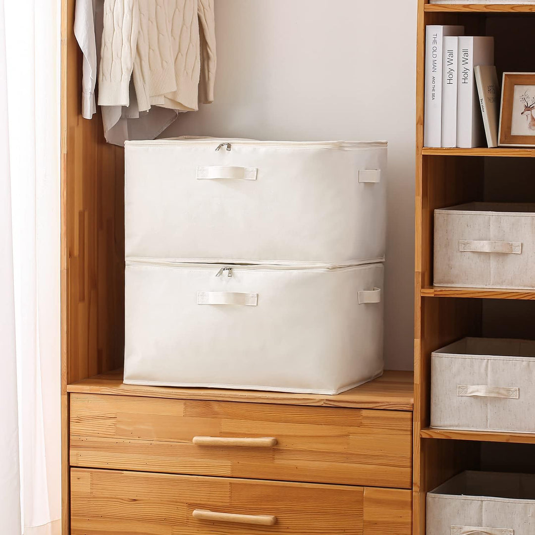 Durable canvas storage bag for clothes, bedding & seasonal items; great for space saving.