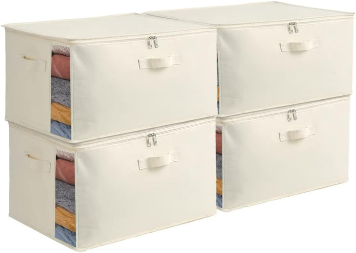 Seasonal clothing organizer: canvas bag with dual zipper & reinforced handles for convenience.