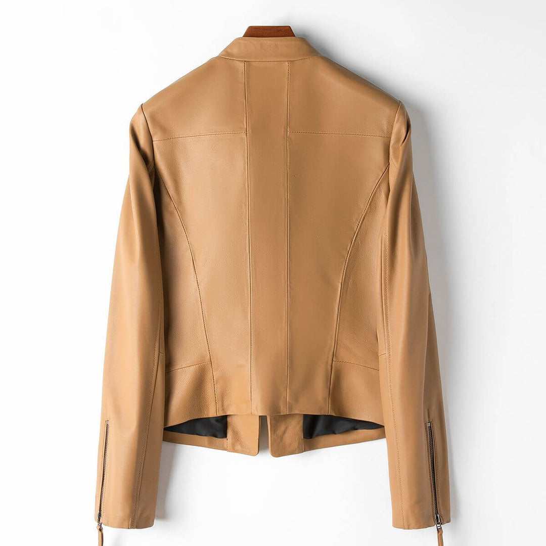Midnight black women's stylish leather jacket, classic fashion for everyday wear.