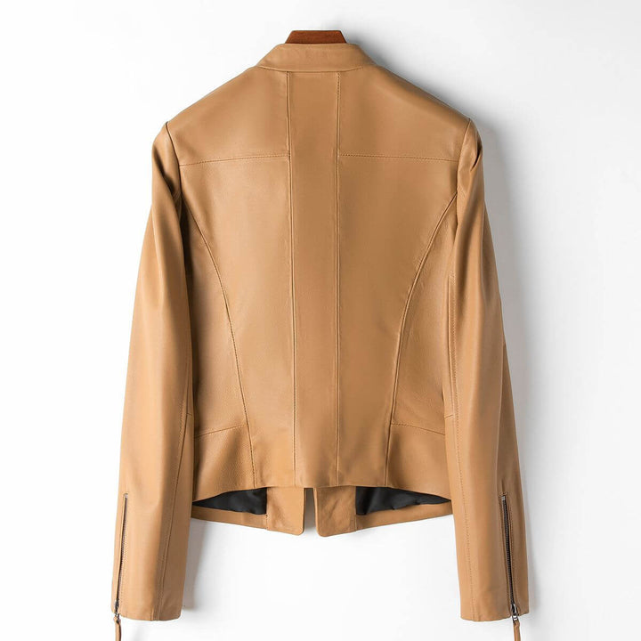 Midnight black women's stylish leather jacket, classic fashion for everyday wear.