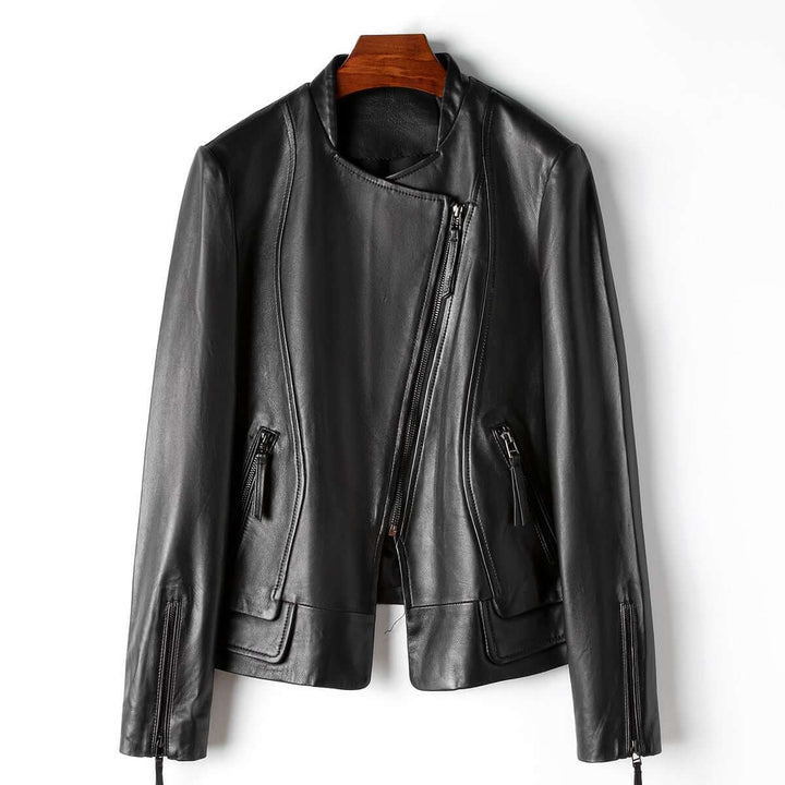 Elegant women's leather jacket, chic caramel brown, stylish and versatile for classic fashion.