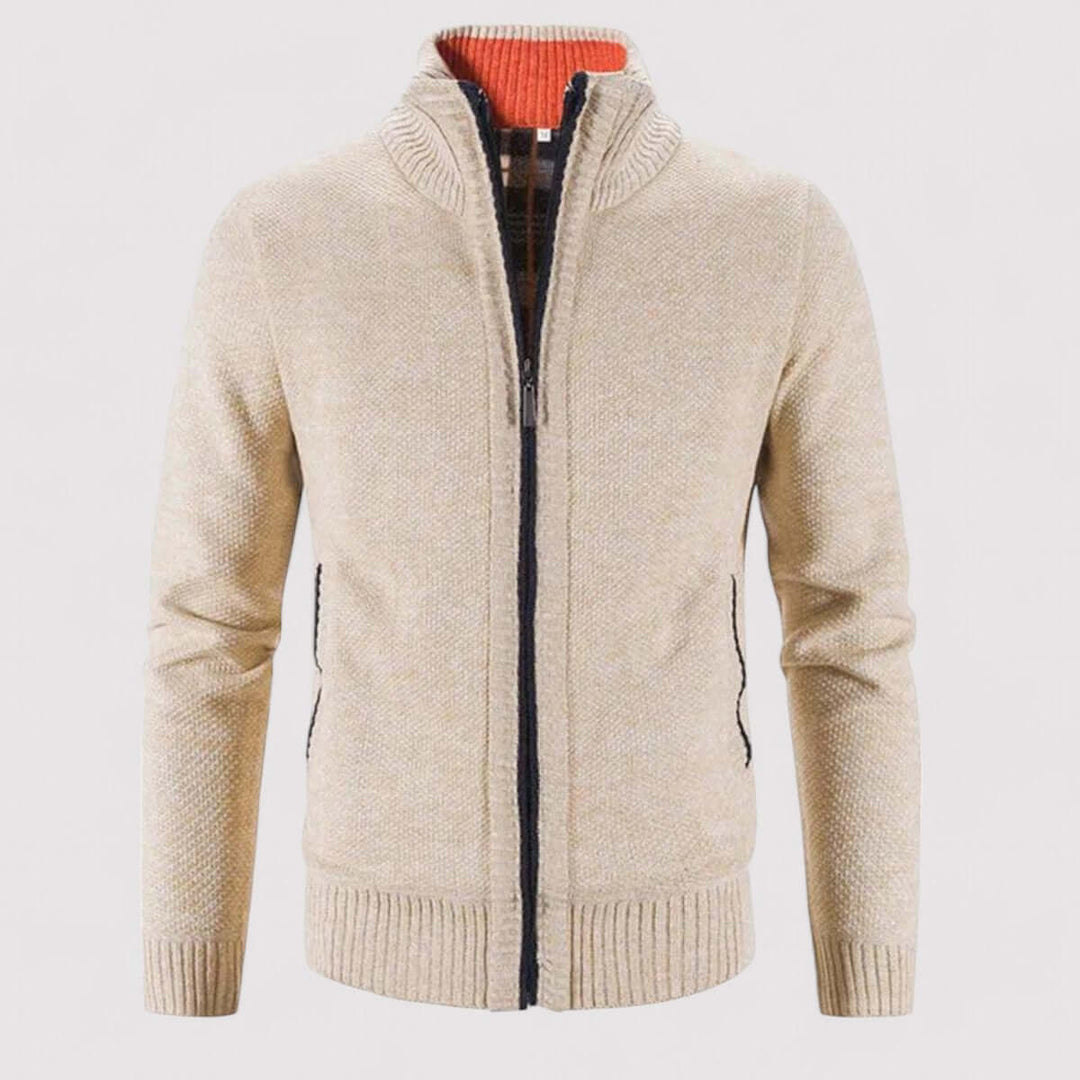 Man wearing an all-season cardigan in a versatile style.
