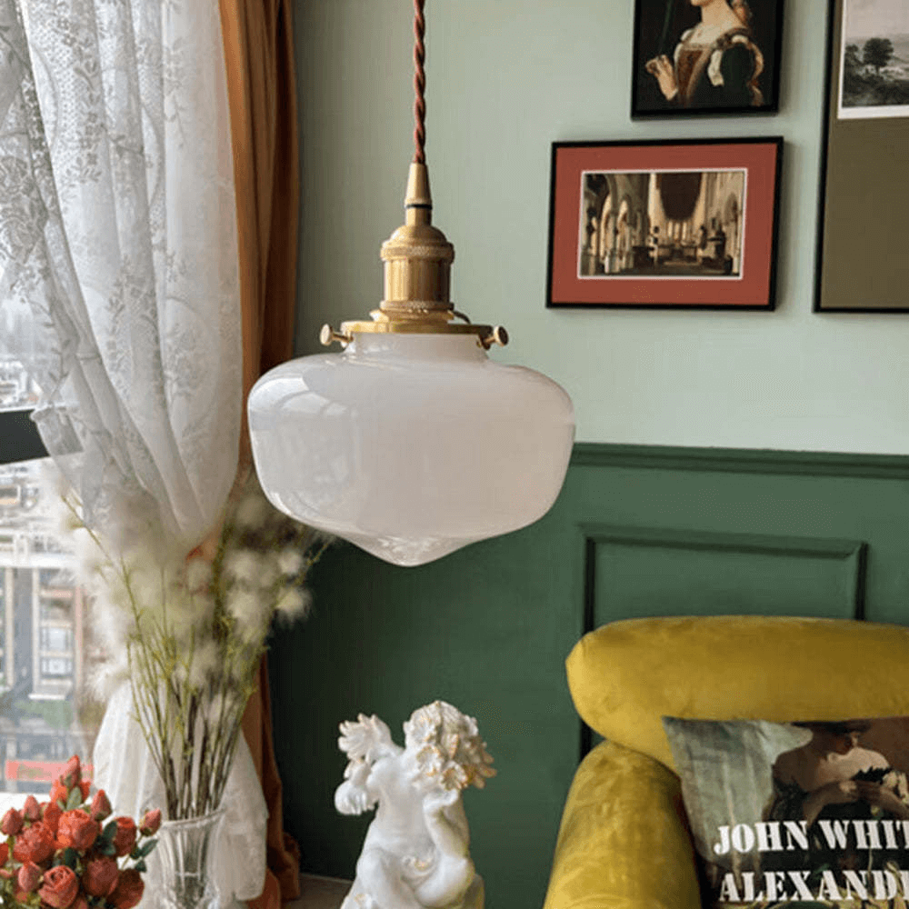 Retro Brass Lantern Glass Pendant Light