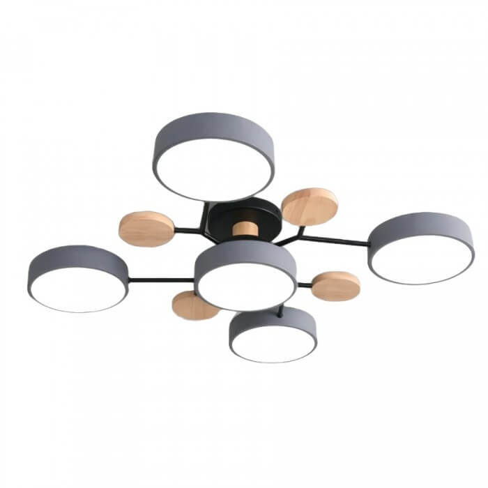 Modern Multi-Arm LED Ceiling Light with Wood Accents