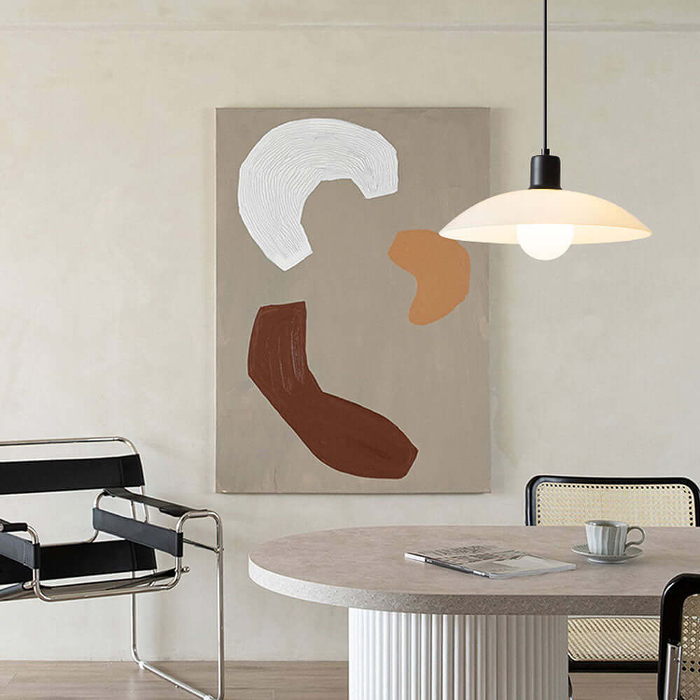 Modern White Glass Disc Pendant Light Fixture
