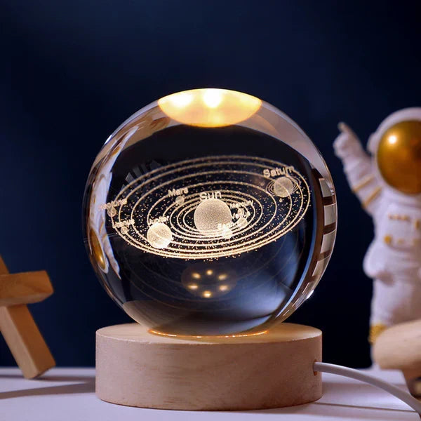 Stunning 3D engraved CelestialGlow Luminous Sphere, perfect galaxy lamp for desk or night light.