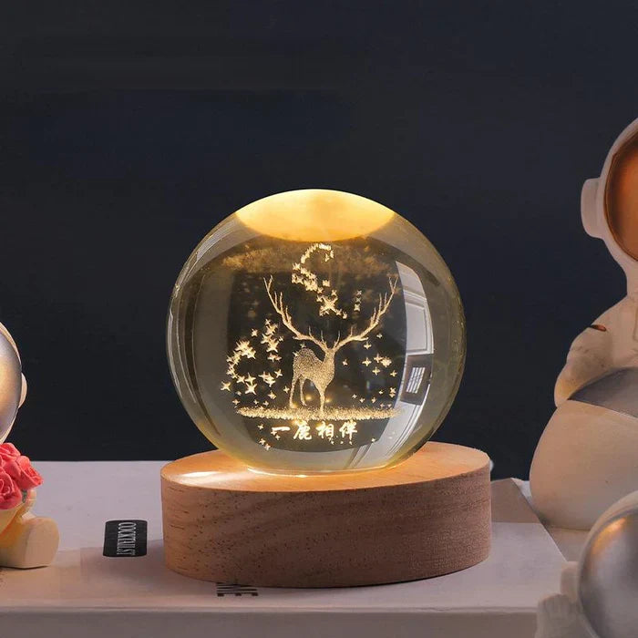 CelestialGlow Luminous Sphere glowing on a bedside table, acting as a serene night light & cosmic decor.