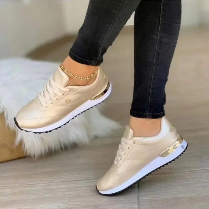 Celia comfortable leather women's sneakers. Stylish everyday walking shoes with modern design for versatile fashion.