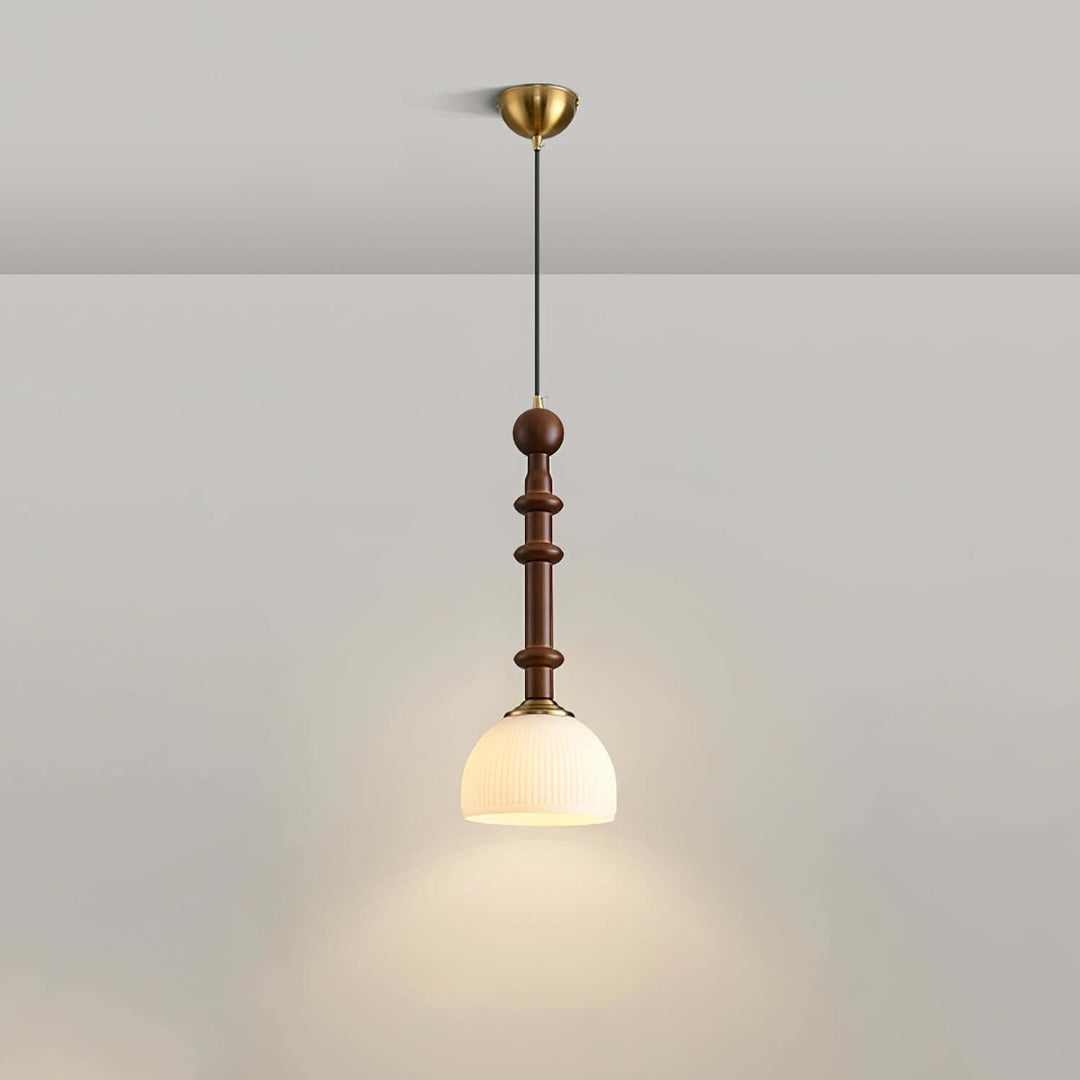 Elegant Glass Pendant Lamp with Wooden & Brass Accents