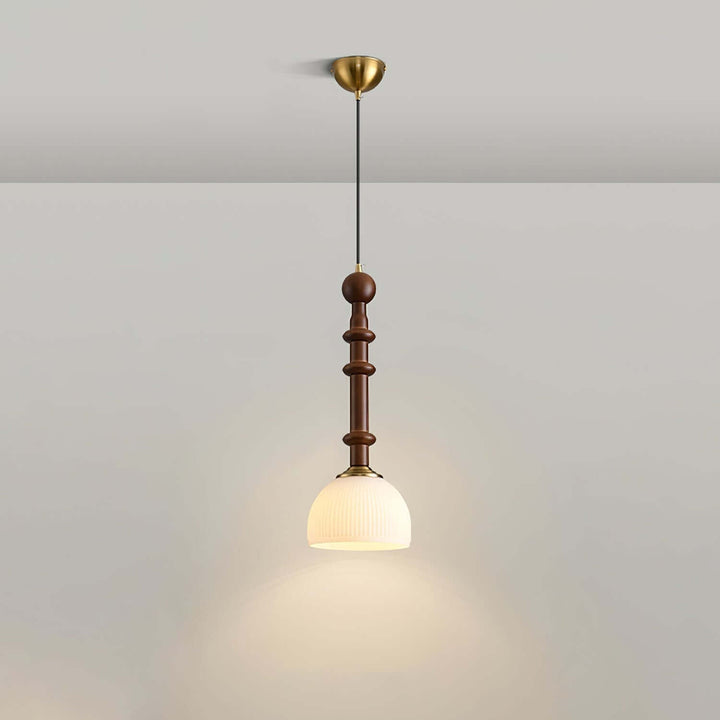 Elegant Glass Pendant Lamp with Wooden & Brass Accents