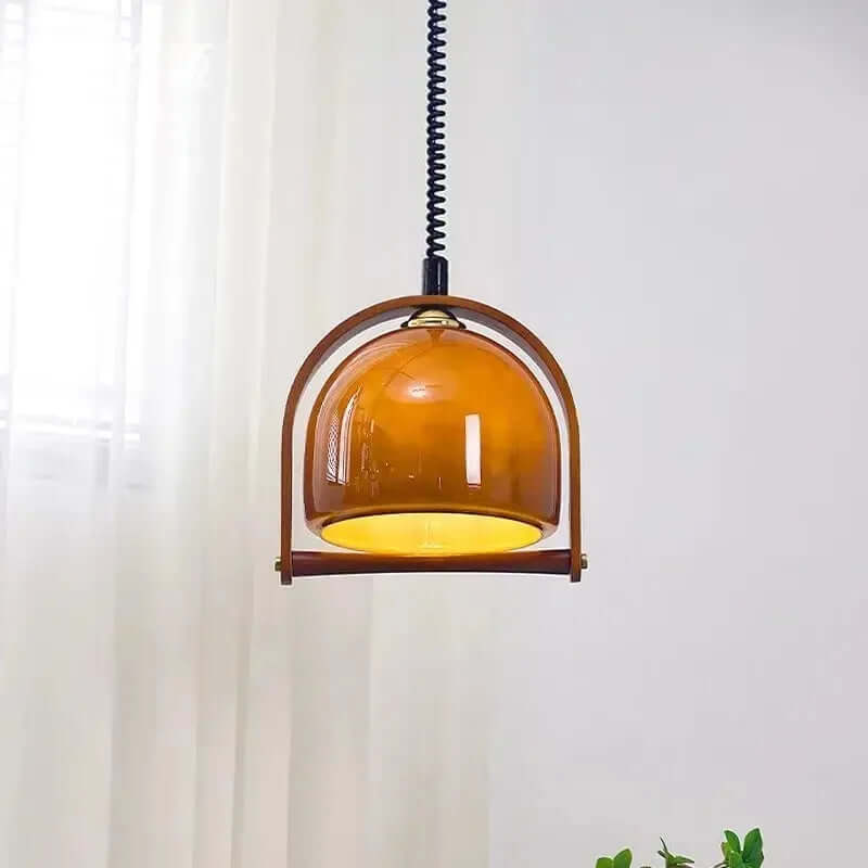 Vintage Wood Pendant Light with Glass