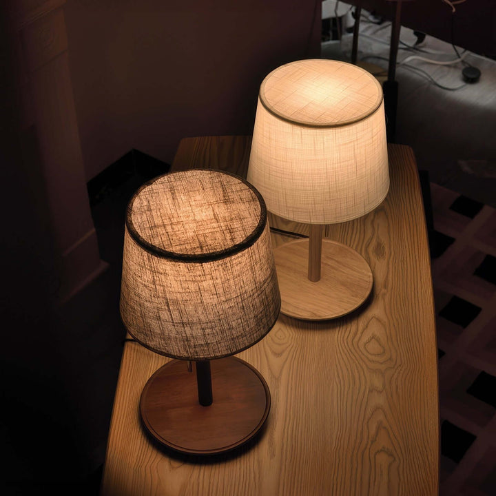 Nordic Walnut Wood Table Lamp with Fabric Shade
