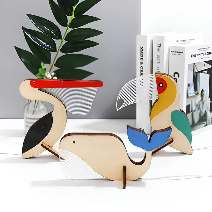 Charming wooden animal table lamp with a magical glow, perfect LED night light for kids' bedroom & nursery decor, USB.