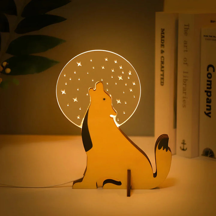 Unique wooden animal LED night light, a magical kids' lamp and charming nursery decor, excellent gift for children.