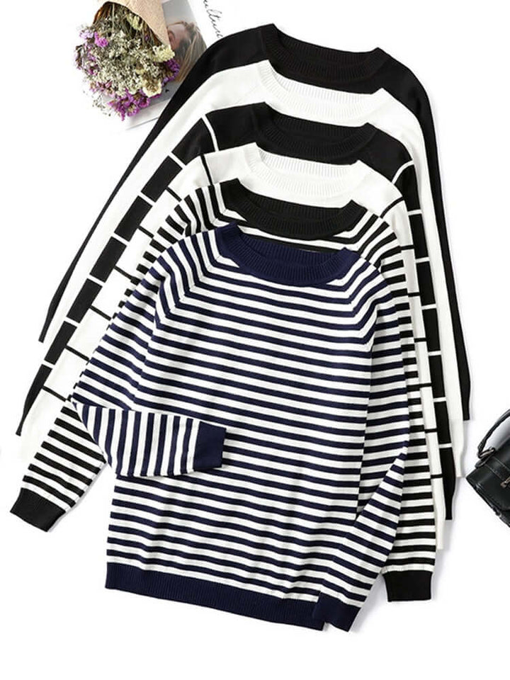 Chic cozy women's striped knitted pullover sweater. Perfect for autumn & winter comfort.